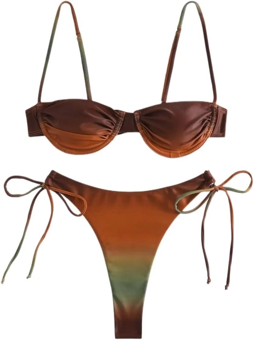 Женский бикини-комплект с завышенной талией и чашками на косточках, Coffee Brown