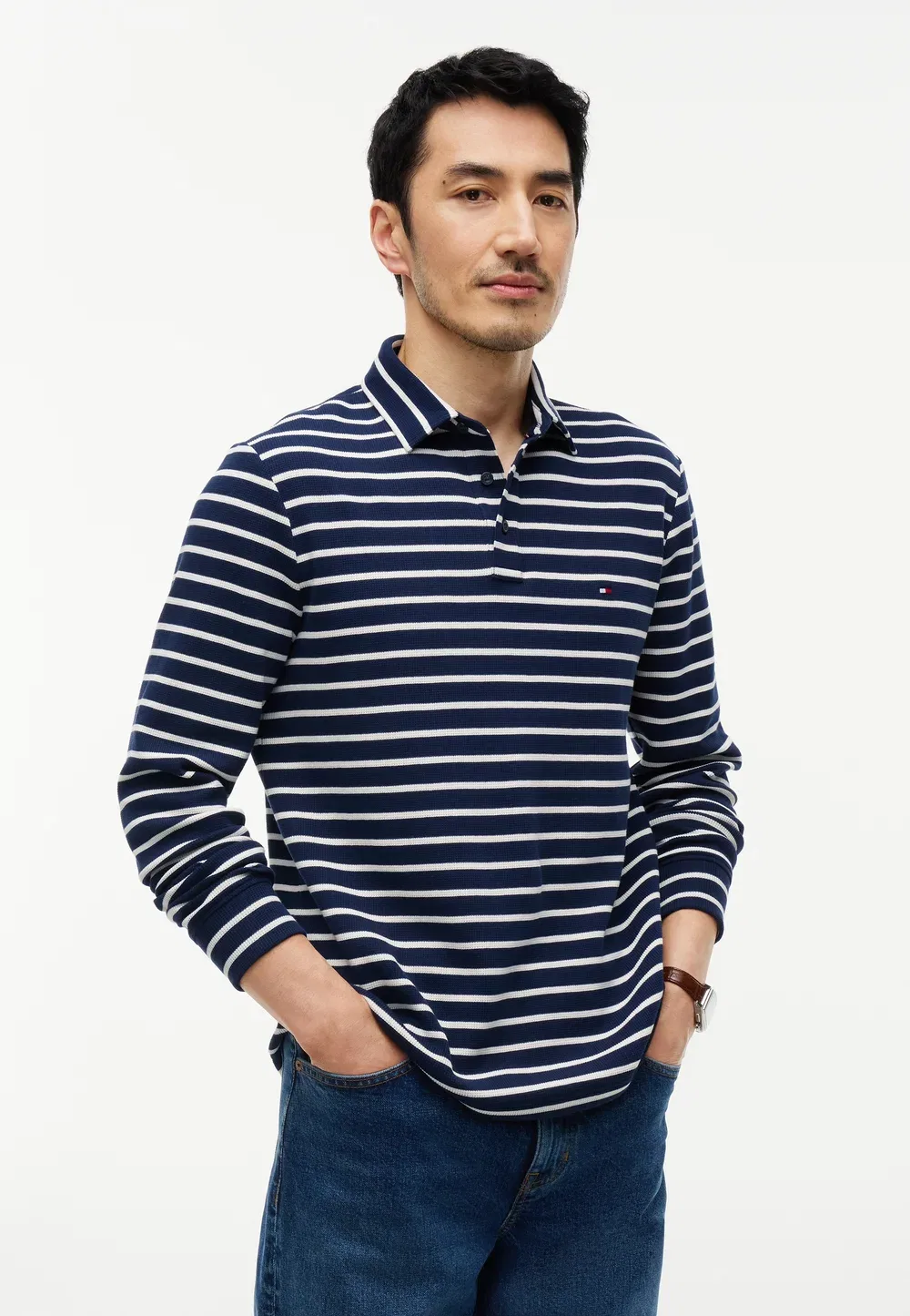 Вафельная футболка с длинными рукавами Tommy Hilfiger, Carbon Navy/Ivory Petal