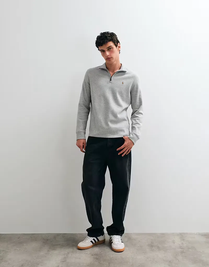 Толстовка Polo Ralph Lauren Icon Logo Estate Rib Quarter Zip светло-серый — фото 4