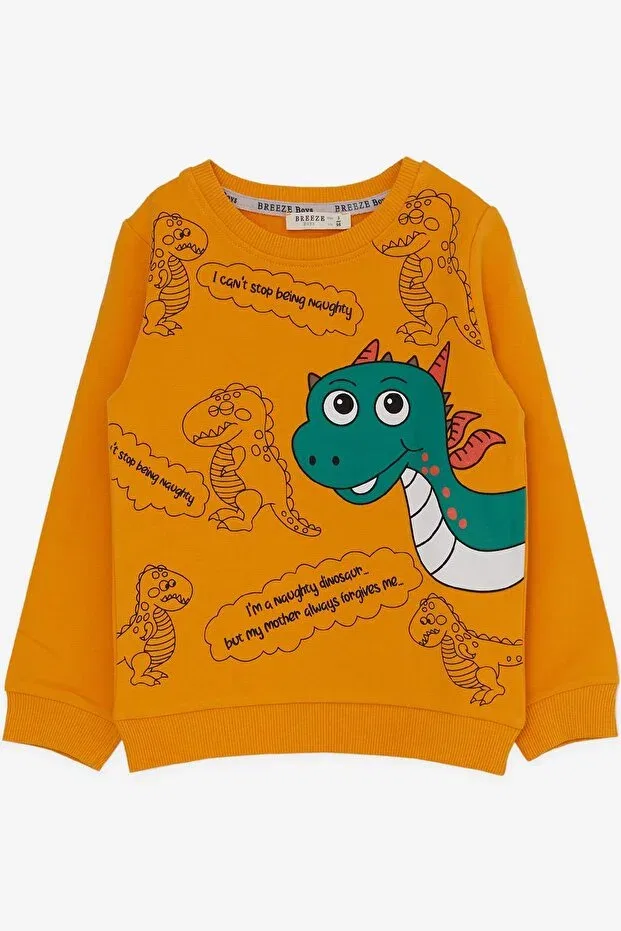 Детский комплект спортивного костюма для мальчиков с принтом Dinosaur Patterned Breeze, Mustard Yellow — фото 3
