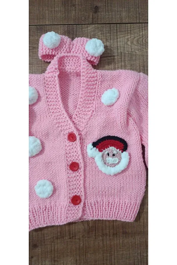 Детский кардиган с цветочным принтом Hand knitted kids cardigan El Örgüsü Cici Bebe, Pink — фото 2