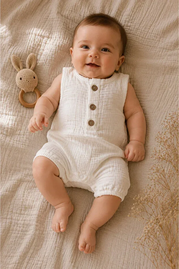 Детский комбинезон для девочек хлопковый Heianmono Kids, Nude Color — фото 3