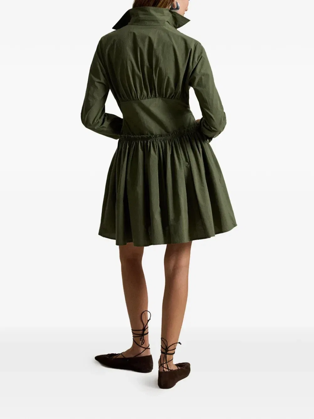 Короткое платье-рубашка с оборками Polo Ralph Lauren, зеленый — фото 3