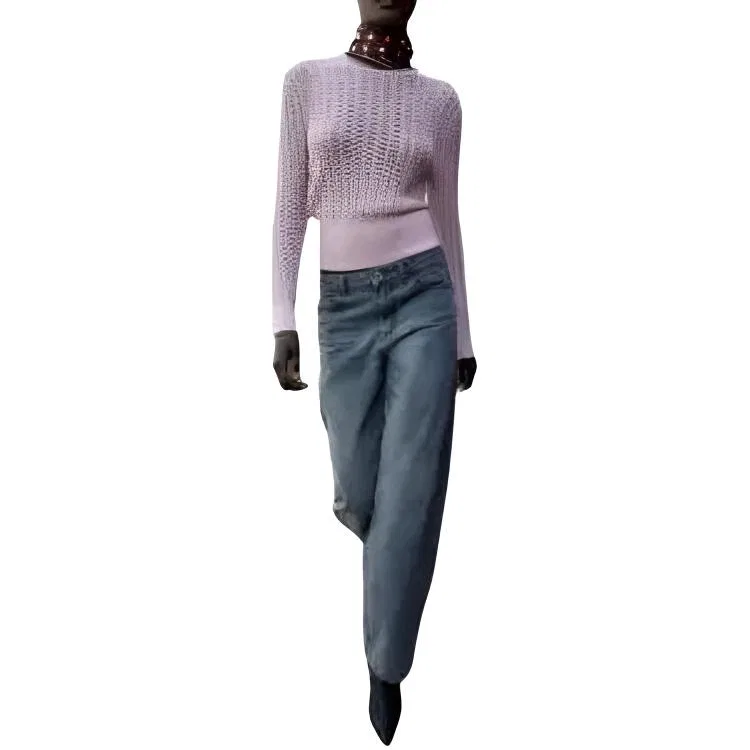 Женский свитер с круглым вырезом Pink ZARA, Pink — фото 4