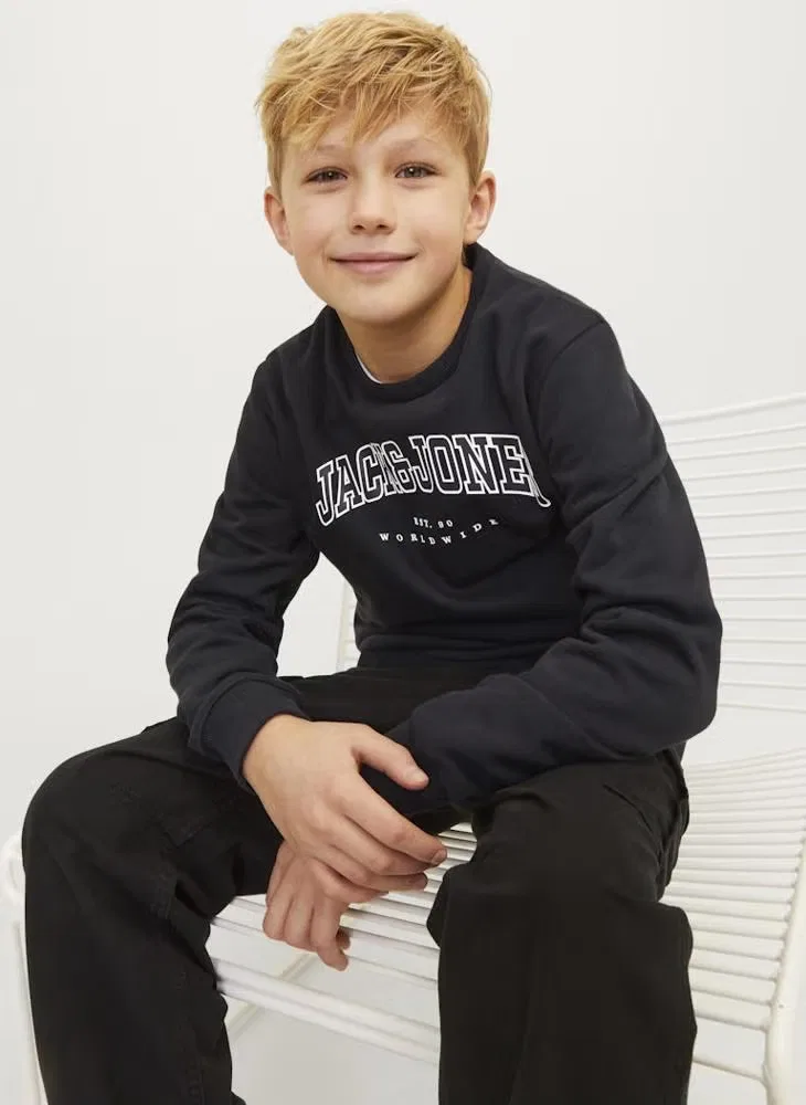 Пуловер с логотипом, модель Youth Logo, Jack & Jones Junior, черный — фото 3