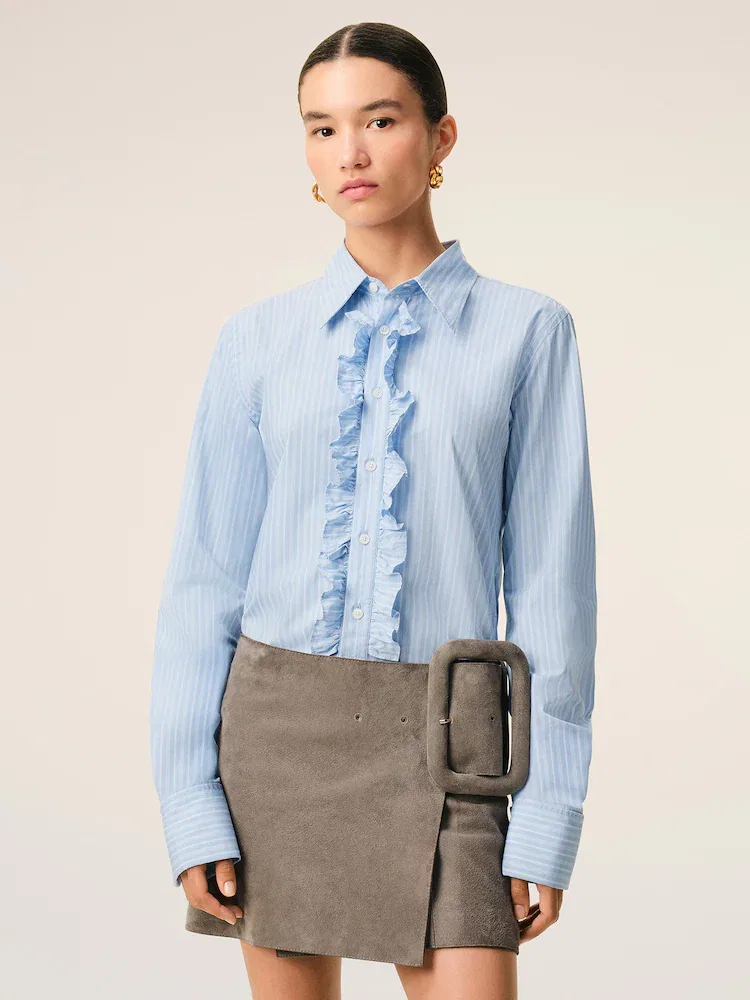 Рубашка с воланами и сборками длинный рукав AMI PARIS, Bleu Cachemire/Blanc — фото 2