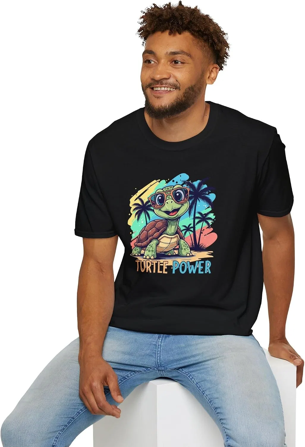 Футболка с принтом Turtle Power Gildan 64000, Black — фото 4