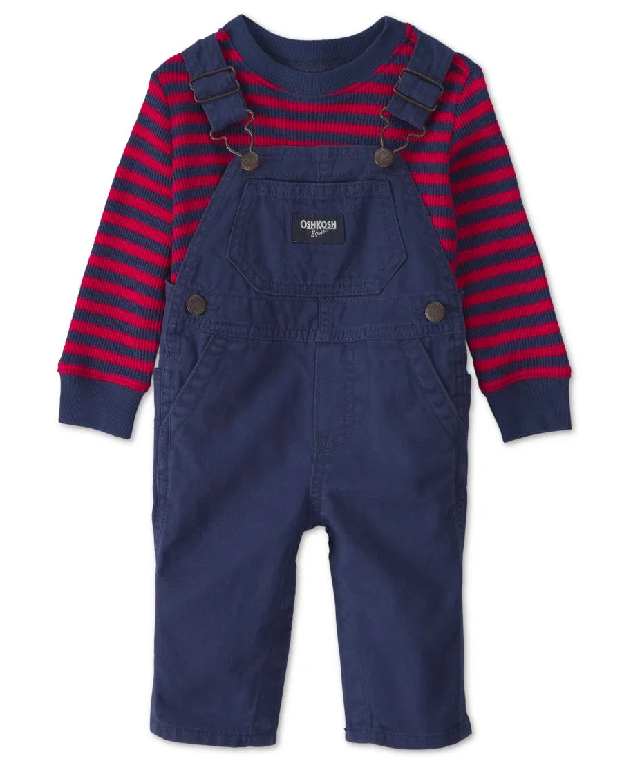 Комплект из лонгслива с полосками и комбинезона из твила Osh Kosh, Blue/Red