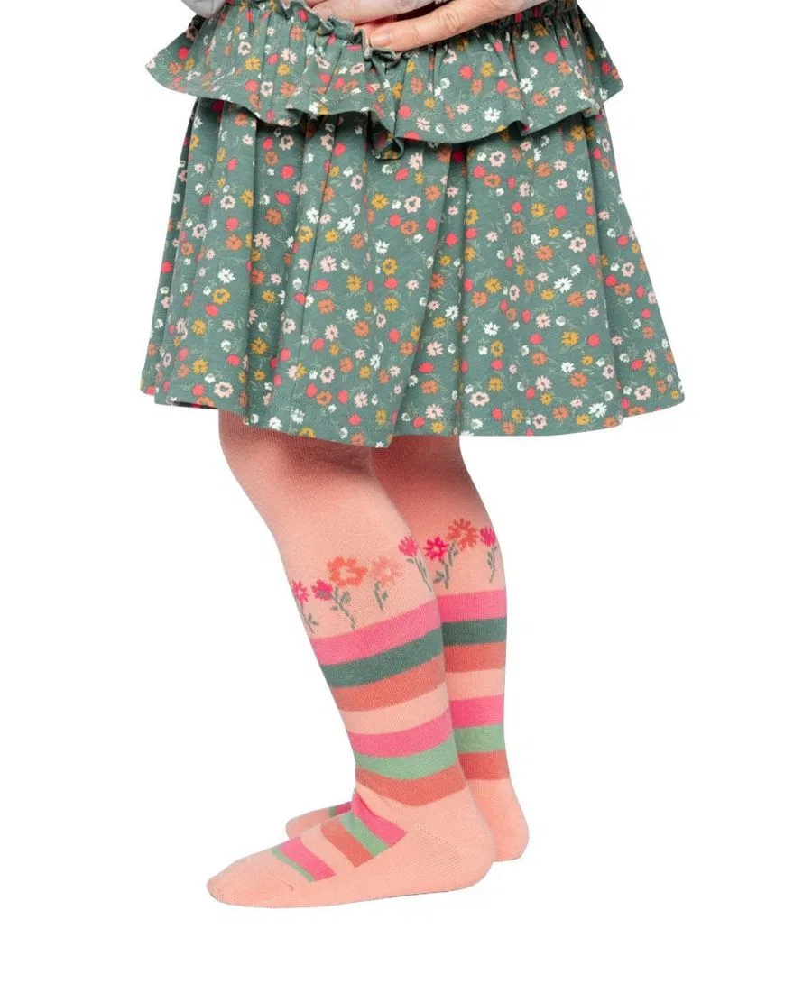Колготки хлопковые с цветочным принтом Deux par Deux, Very Pale Pink And Green — фото 3