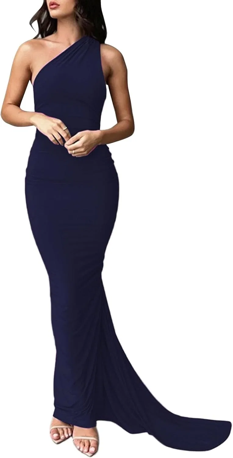 Женское облегающее платье макси с открытой спиной Navy Blue