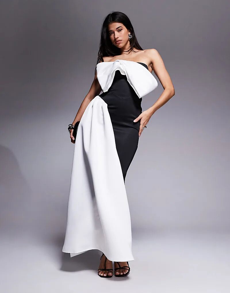 

Платье макси ASOS DESIGN премиум-класса из водолазки с открытыми плечами и контрастной отделкой в виде пояса, черное