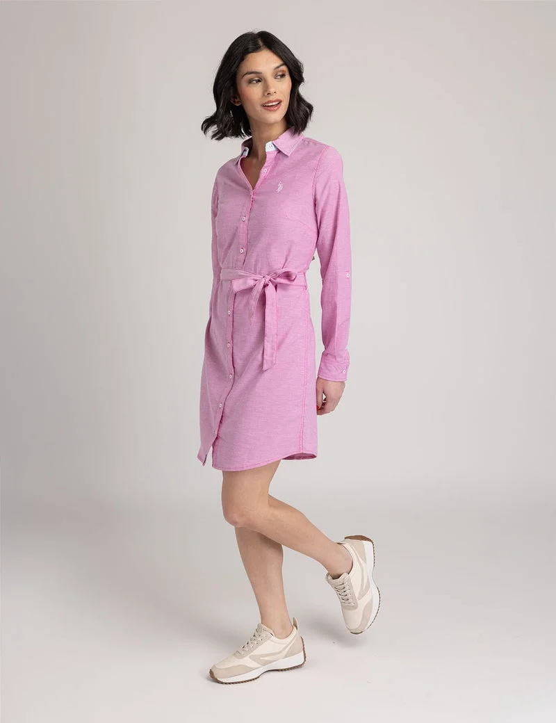 Женское платье U.S. Polo Assn. Solid Oxford, ярко-розовый — фото 3