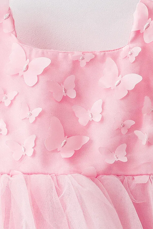 Детское платье для девочек с принтом Lorelai 3d butterfly detailed tulle tutu dress Banamio, Pink — фото 2