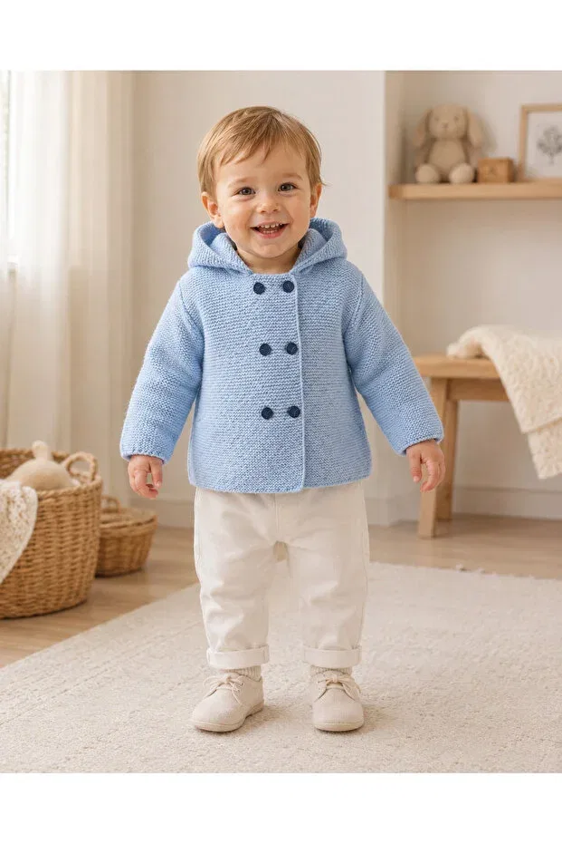 Детский кардиган с капюшоном Hand Knitted Blue Hobi Kafe, Blue