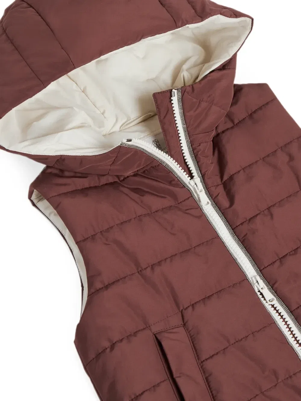 Жилет из тафты с подкладкой Thermore и декором Monili Brunello Cucinelli Kids, красный — фото 3