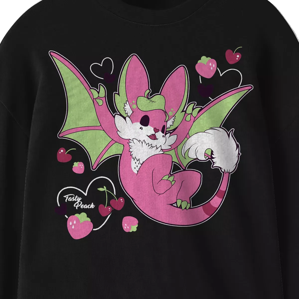 Женский свитшот с принтом Nocturii Dragon Fruit Bat Tasty Peach Studios, Black — фото 2