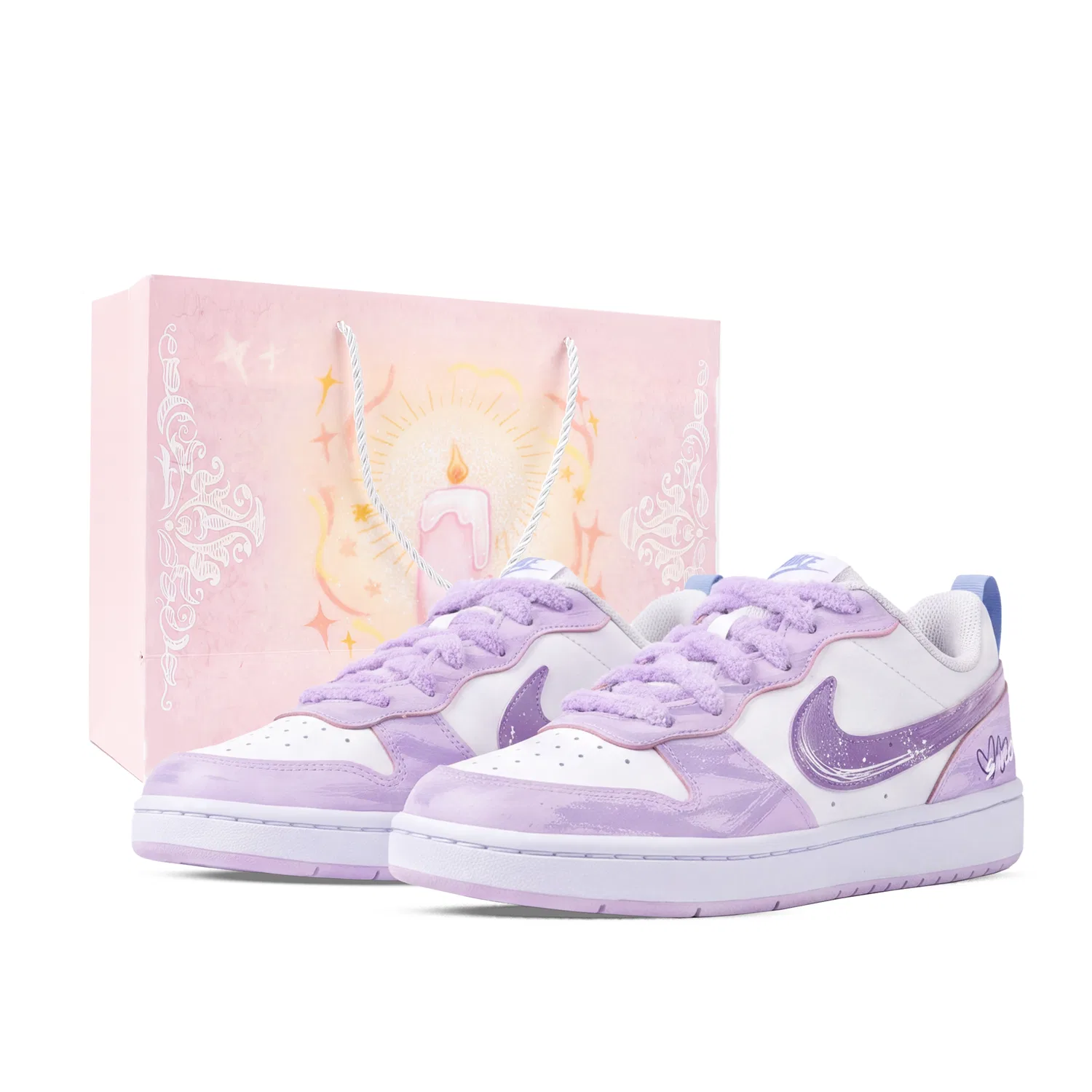 Детские кеды для скейтбординга с ручной росписью Nike COURT BOROUGH RECRAFT, White Purple