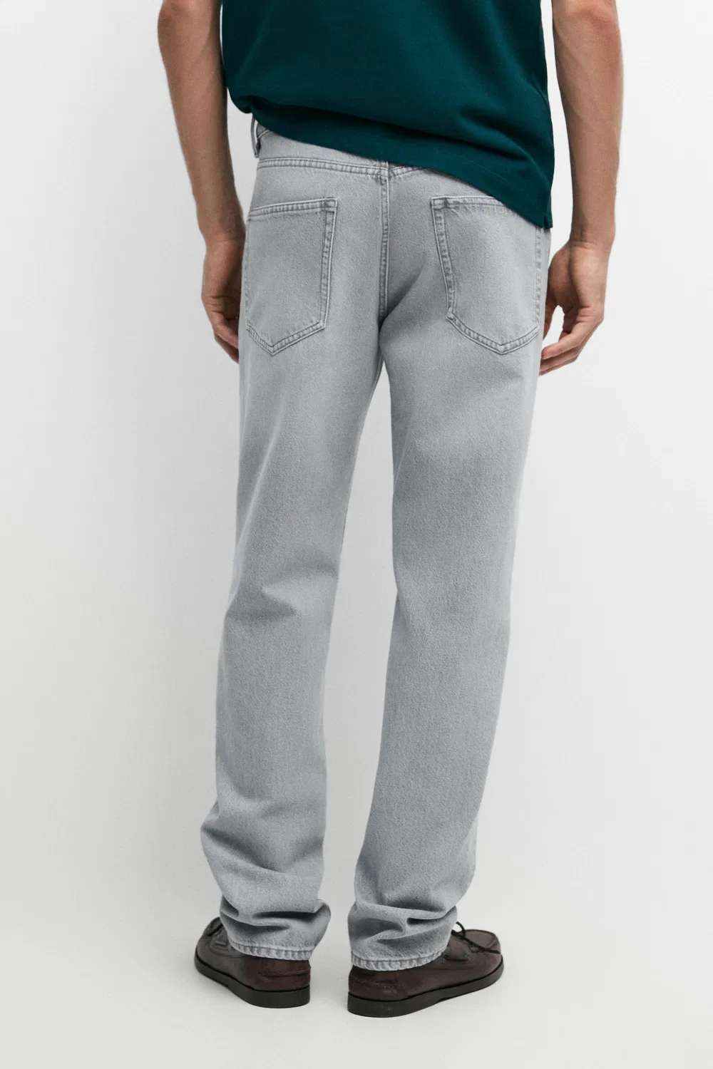 Джинсы Massimo Dutti Stonewashed Tapered-Fit, серый меланж — фото 4
