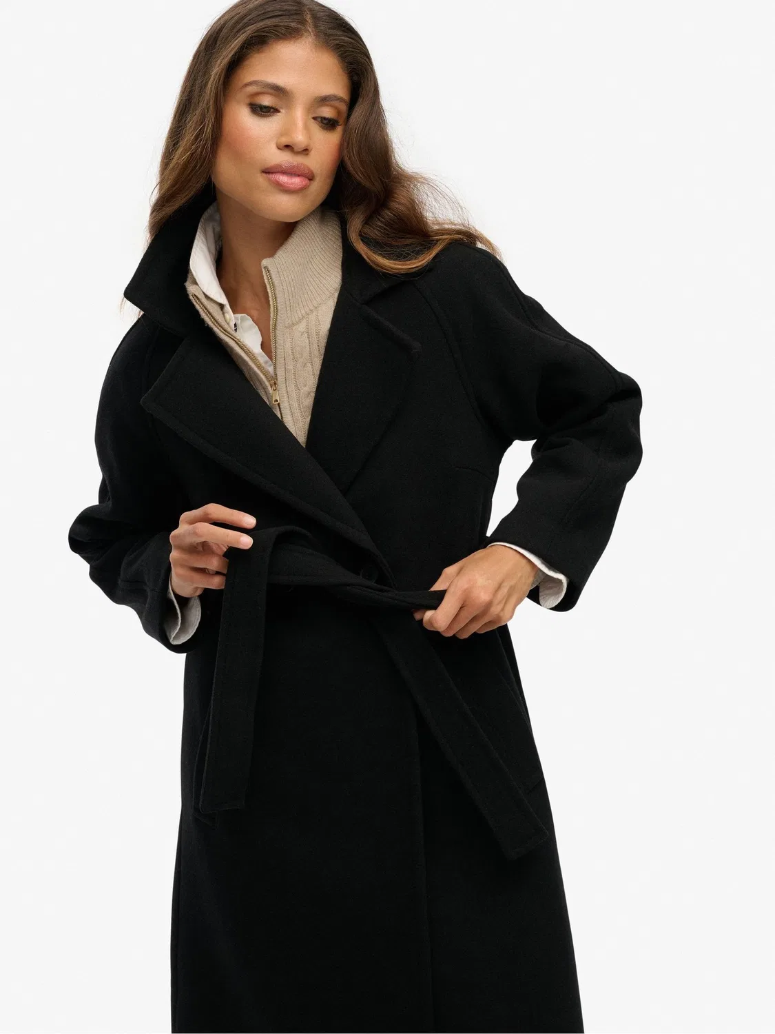 Пальто Relaxed Long Wool Blend Superdry, черный