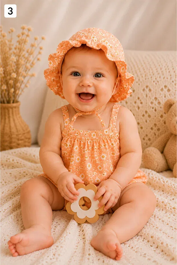 Детский комбинезон для девочек с цветочным принтом Miray Baby Kids, Orange — фото 2