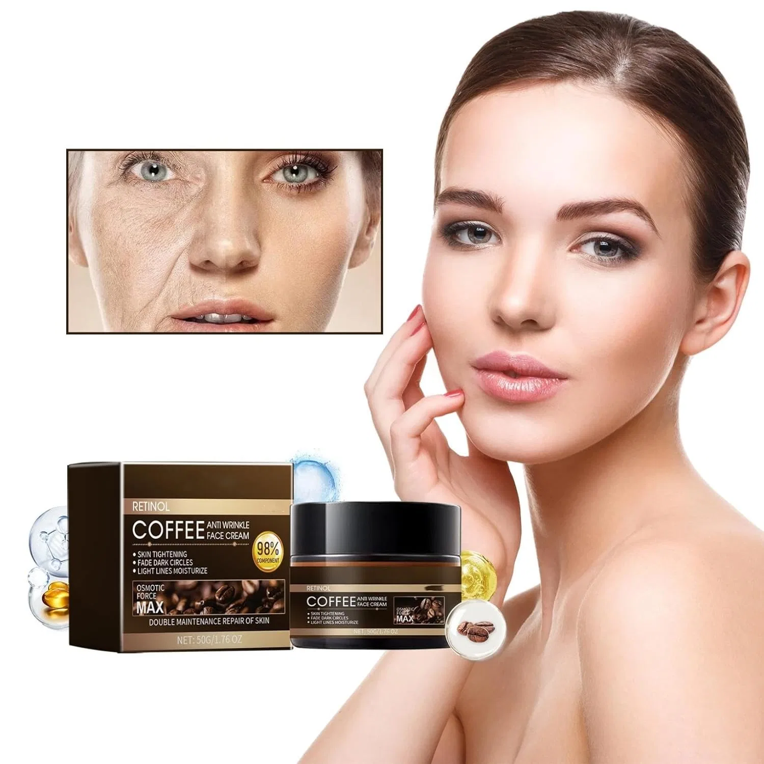 Антивозрастной крем с кофеином и ретинолом, увлажняющий крем для лица, 50 ml Generisch — фото 2
