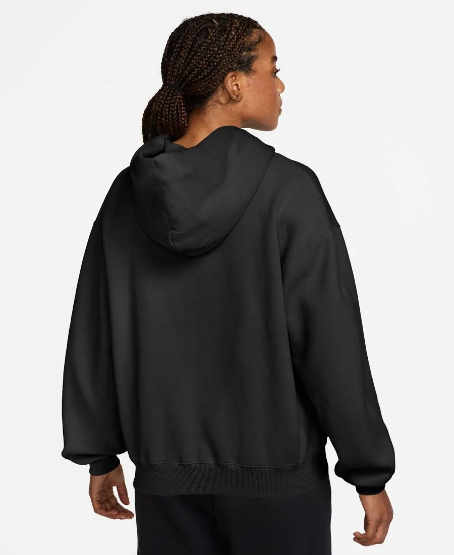 Худи оверсайз с капюшоном и полной застежкой-молнией Nike Studio Fleece, Total Black/Sail — фото 3