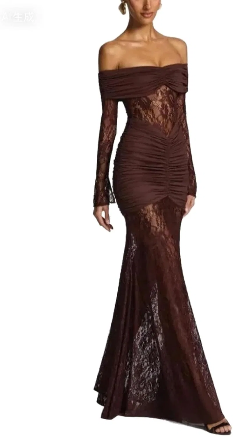 Женское вечернее платье с кружевом Bodycon Off shoulder, 2