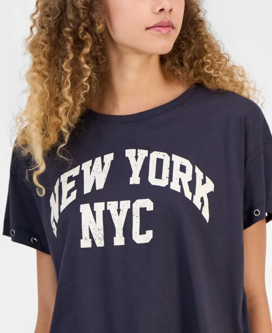Футболка с принтом NYC и люверсами Madden Girl, Deep Grey Combo — фото 2