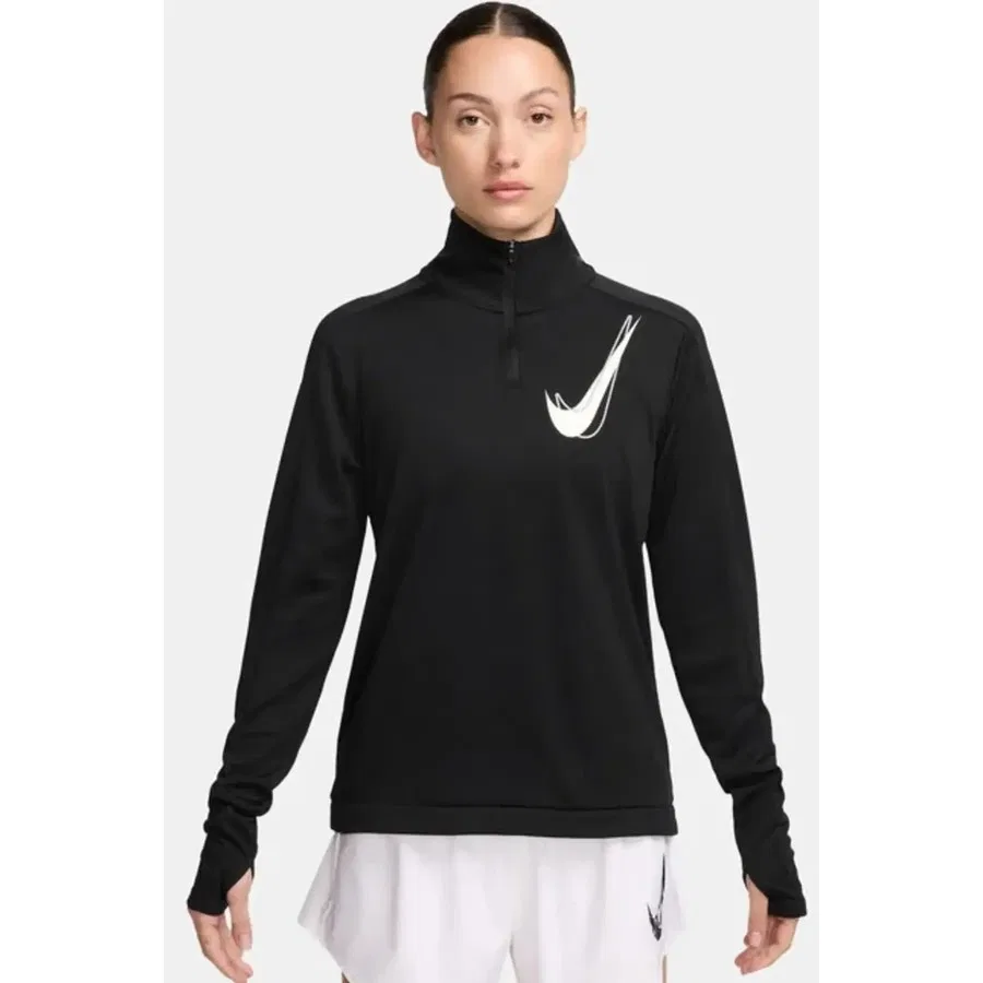 Женский спортивный свитшот с четвертью молнией Dri-Fit Swoosh Hz Mid Nike, Черный