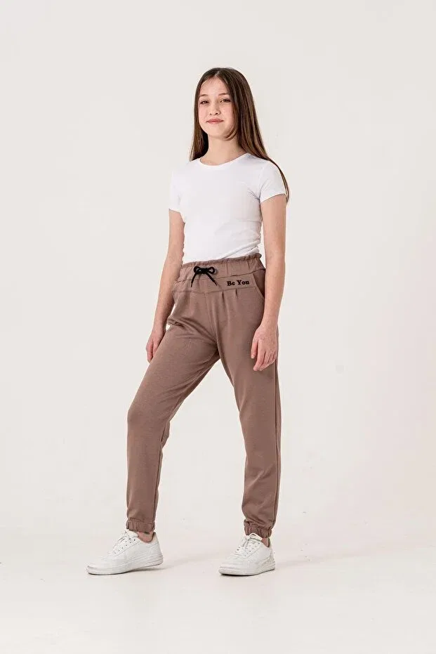 Детские спортивные штаны для девочек с принтом Be You Print Mışıl Kids, Brown — фото 4