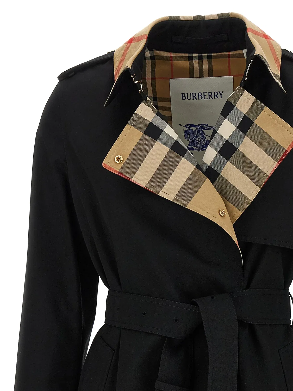 Пальто-тренч с воротником в клетку Burberry, черный — фото 2