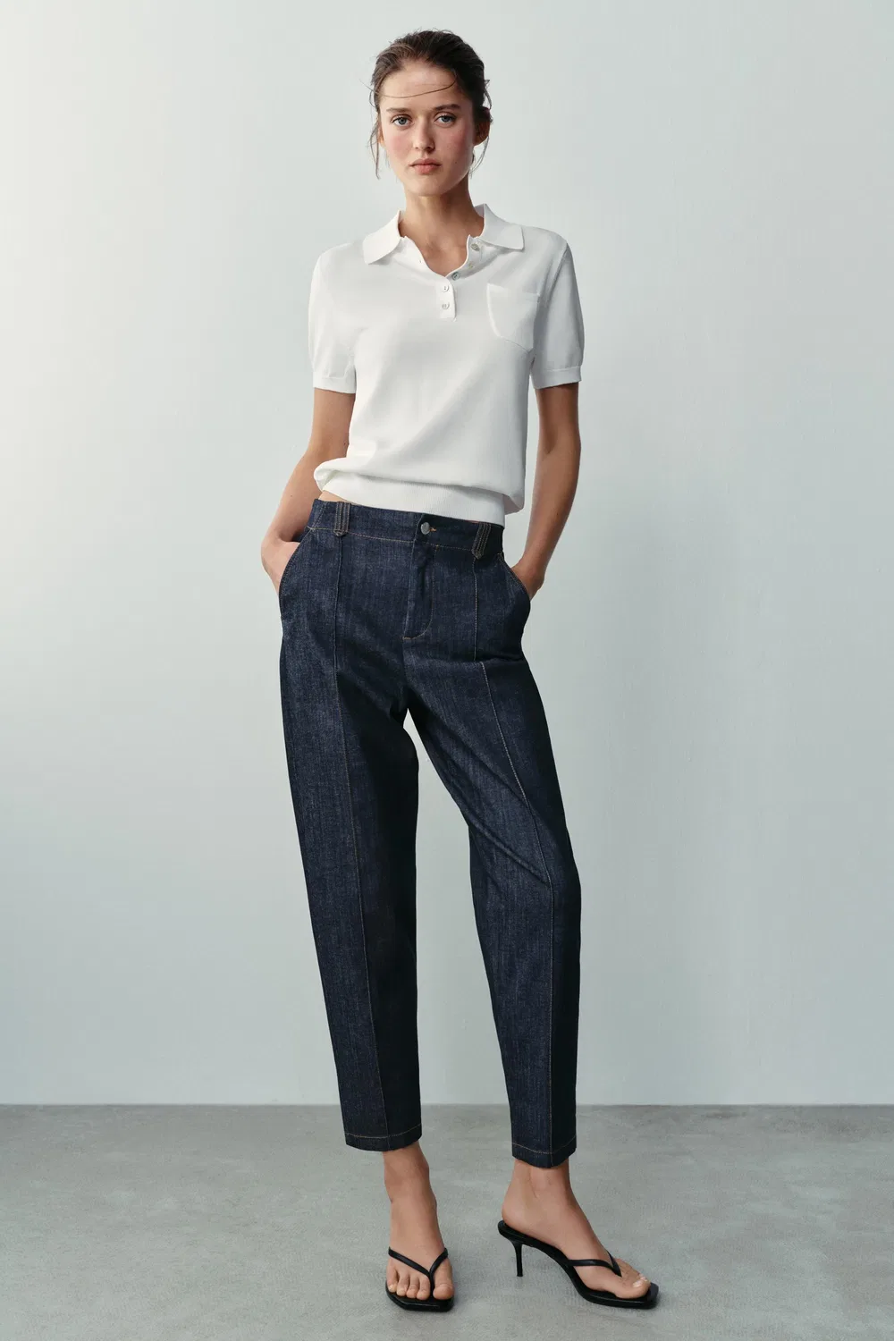 Джинсы Z1975 с завышенной посадкой (морковный крой) ZARA, Indigo
