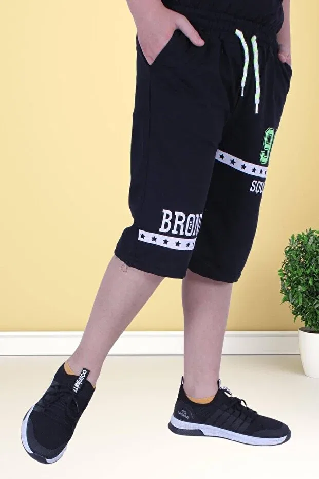 Детские шорты-капри для мальчиков с принтом Fyk Collection, Black — фото 3