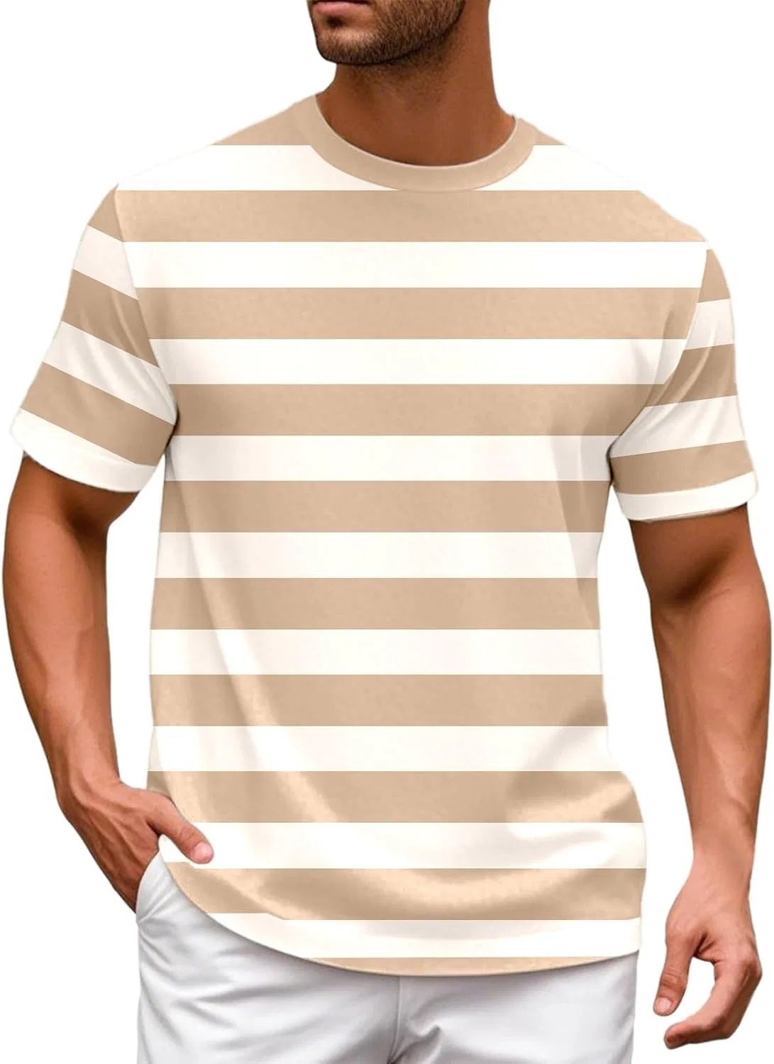 Мужская футболка с длинным рукавом в полоску Casual, Khaki