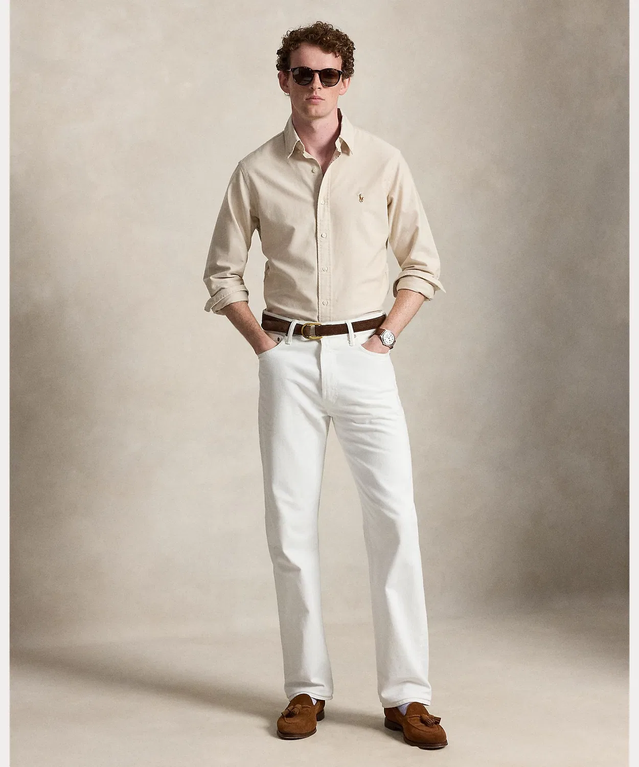 Мужская классическая рубашка-оксфорд с длинным рукавомPolo Ralph Lauren, Brown — фото 3