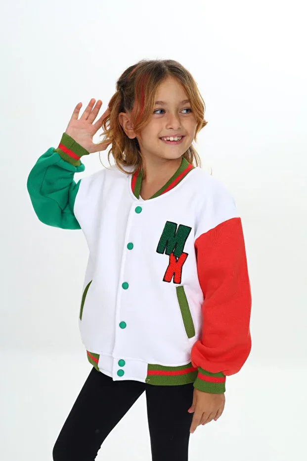 Детская куртка для девочек с длинным рукавом Three-Thread pocket college jackets My Kids Wear, White — фото 3