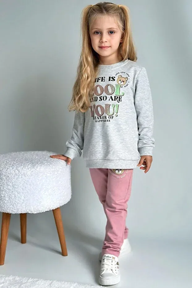 Детский спортивный комплект для девочек с принтом Breeze, Light Gray Melange