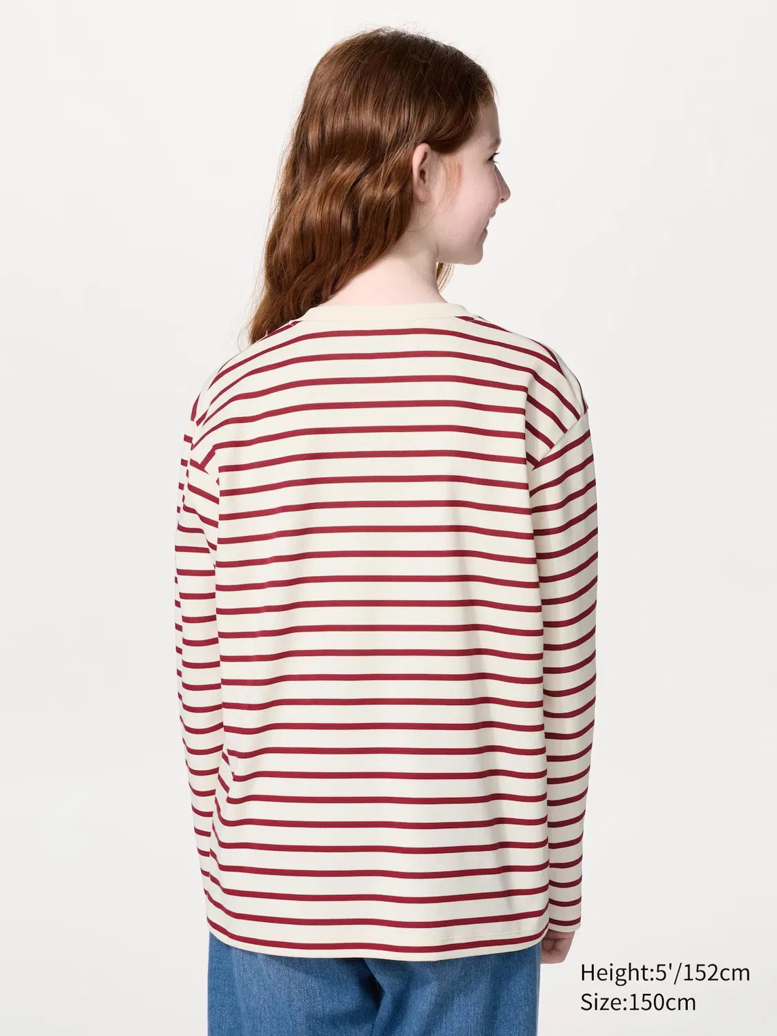 Детская футболка Uniqlo Airism, с круглым вырезом и длинными рукавами, в полоску, темно-синий — фото 3