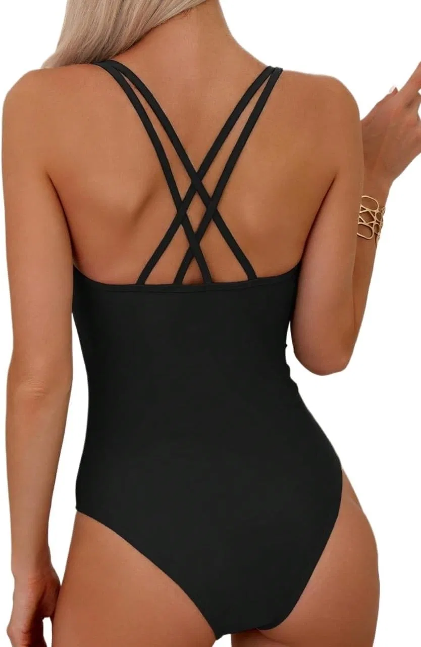 Женский цельный купальник с высокой растяжимостью Criss Cross, Black — фото 2