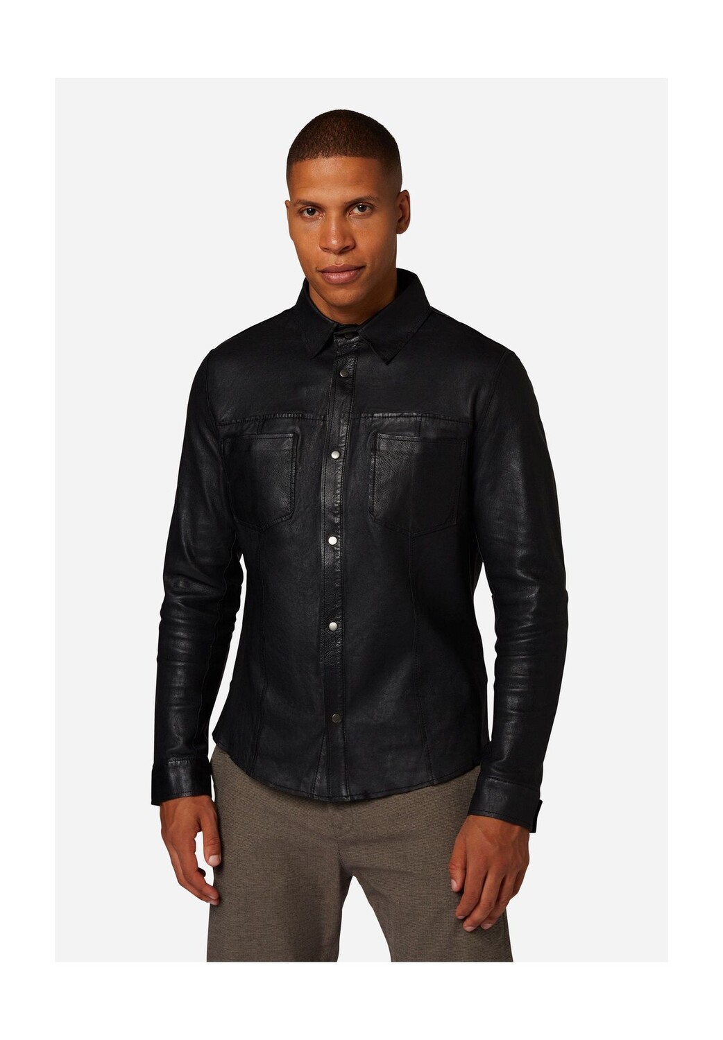 

Мужская кожаная рубашка - обратная рубашка, двусторонняя кожаная рубашка RICANO, черный