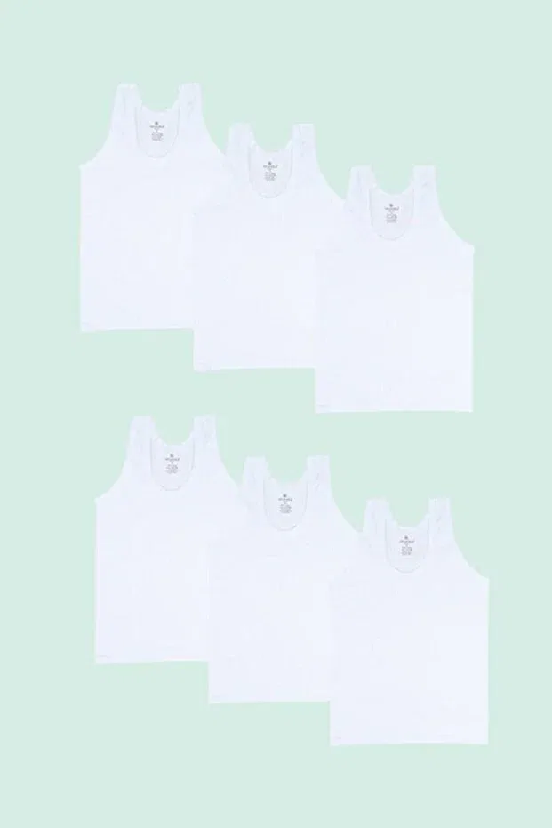Детское для мальчиков хлопковое майка-борцовка Pack of 6 white combed cotton boy's strappy undershirt Ceylanoğlu, White