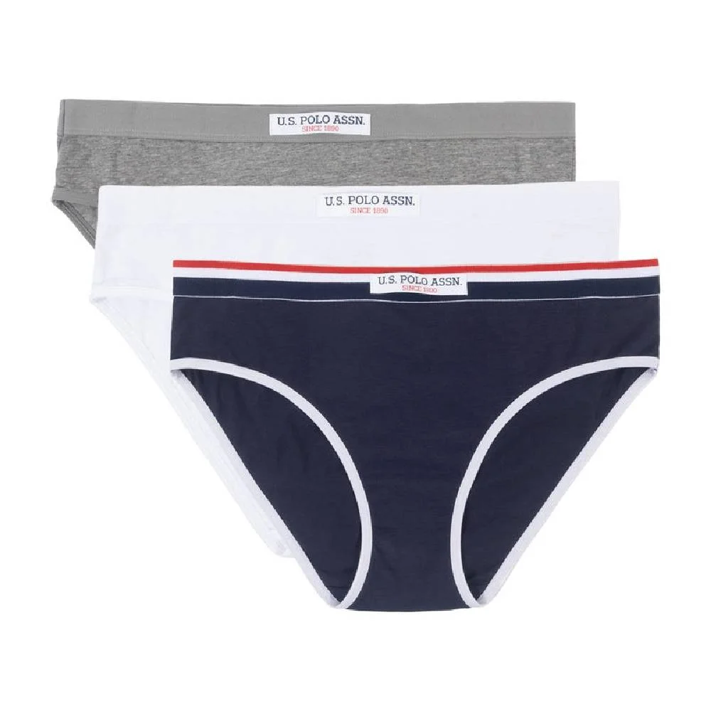 Женский комплект трусов-бикини U.S. Polo Assn. Cotton Span Hi-Cut, 3 шт, темно-синий/белый/серый