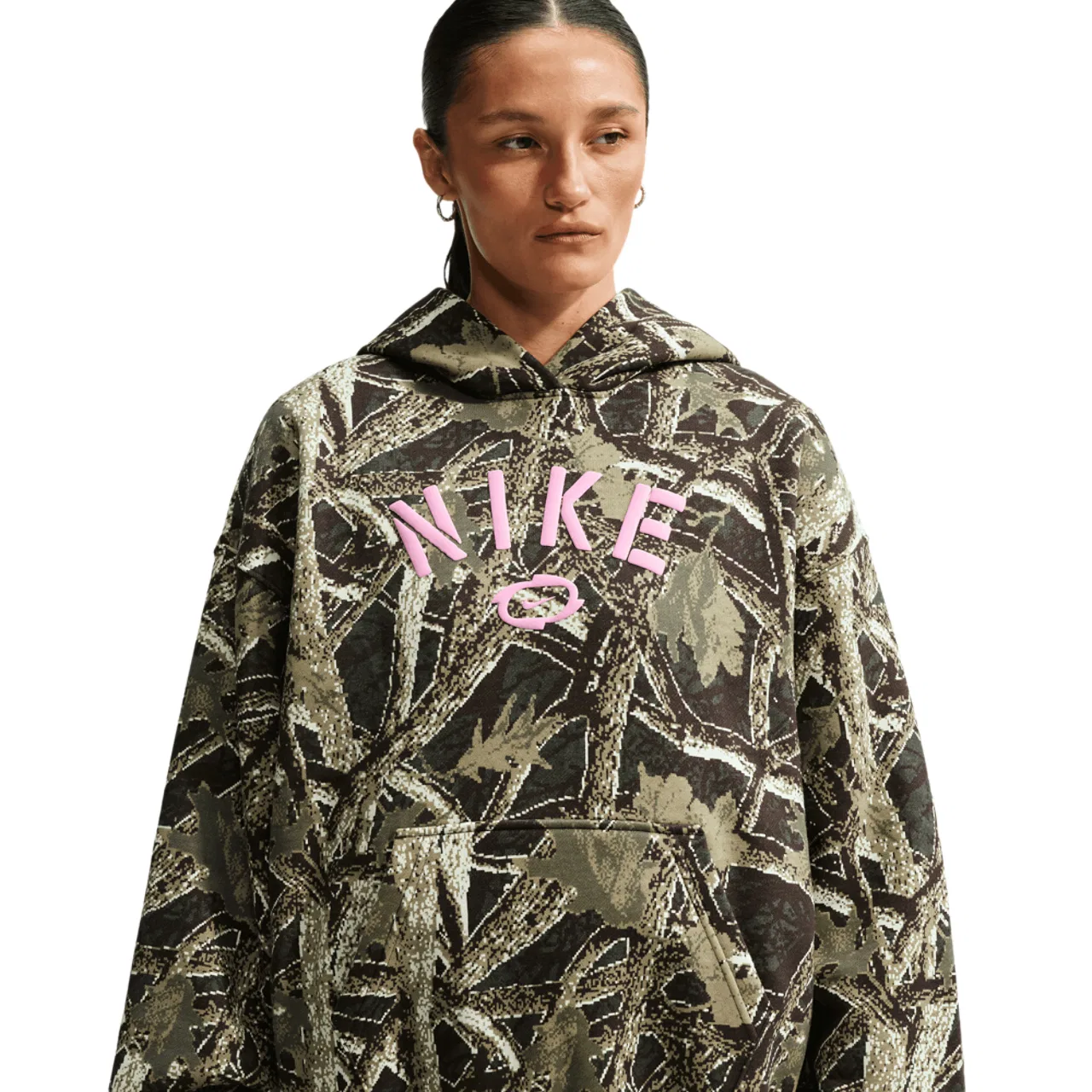 Женский худи оверсайз с камуфляжным принтом Nike Studio Fleece, Camo Pink