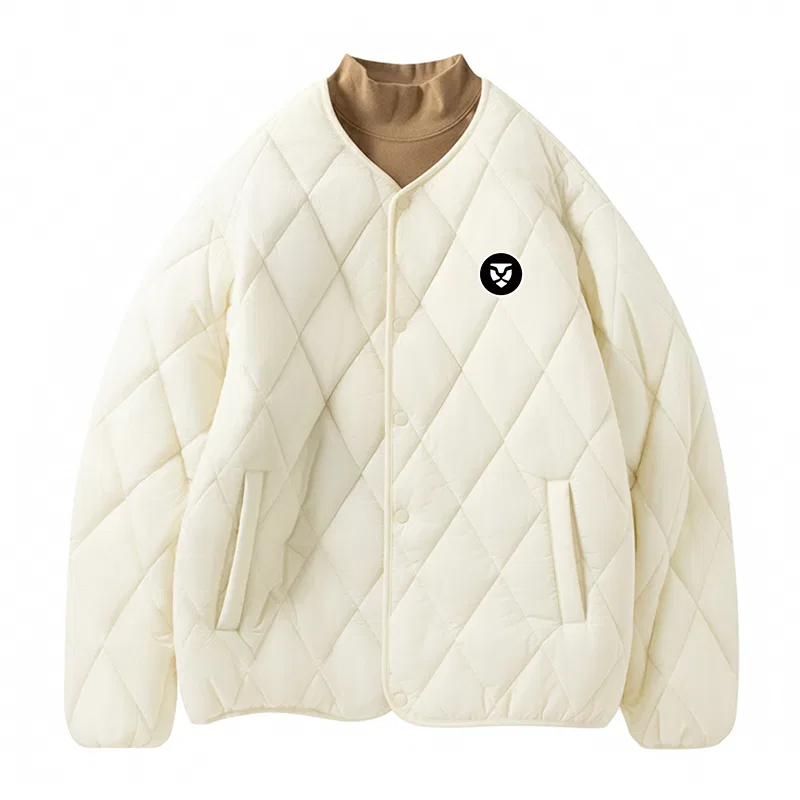 Детское пальто-пуховик с принтом Tonlion, Цвет: (Collarless Cotton Jacket)Off-White (tb Simple Lion Chest Logo)
