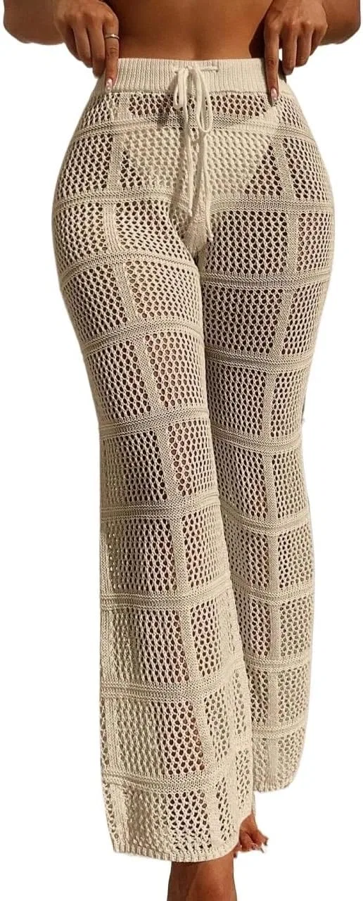 Женский пляжный костюм с вязаным кружевом, Drawstring Waist, Apricot