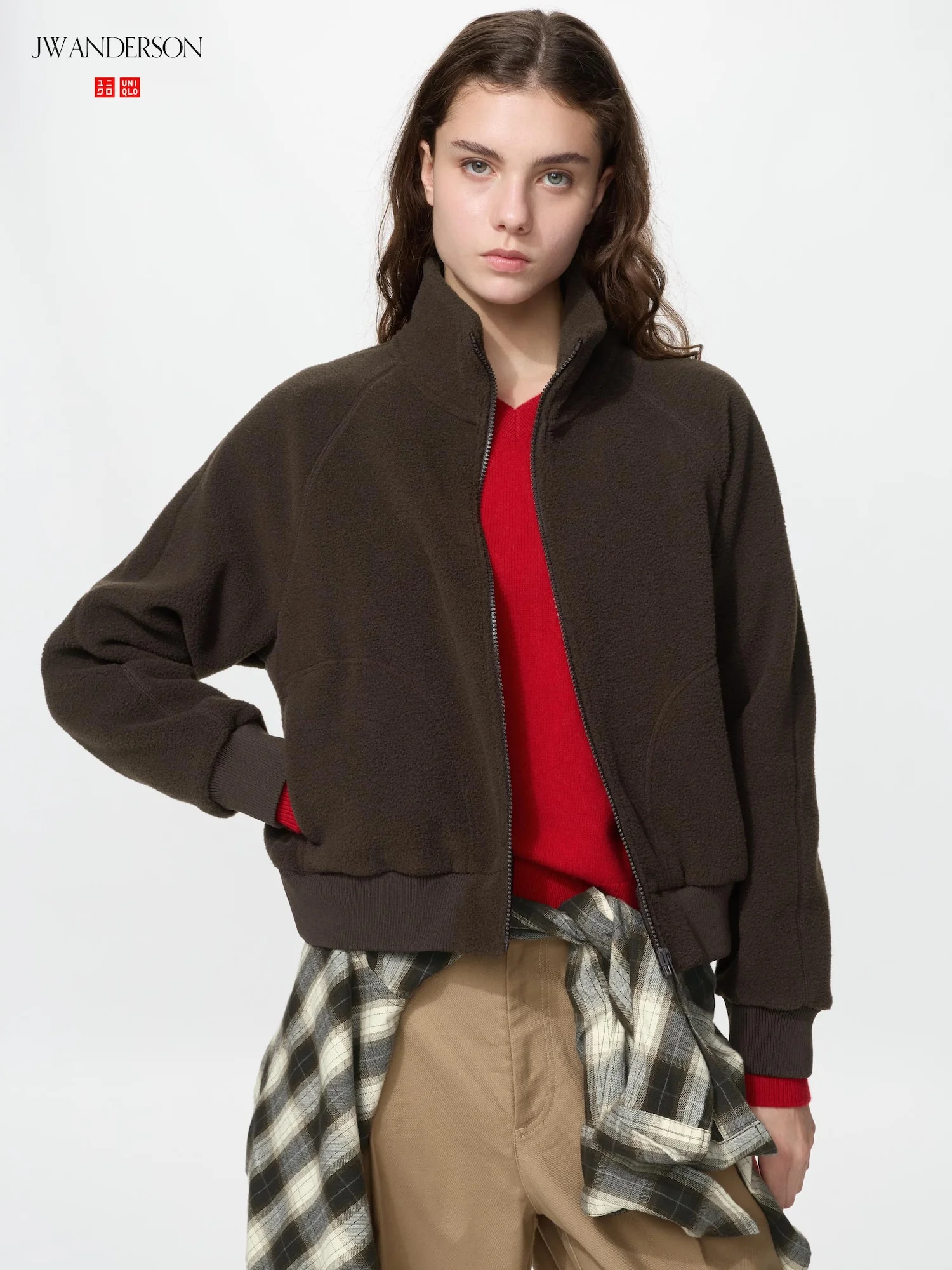Куртка Uniqlo and JW Anderson Short из флисовой ткани, 39 темно-коричневый