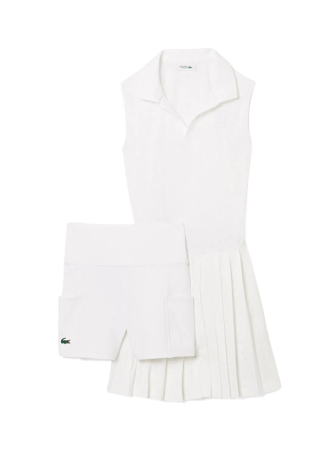 Платье для тенниса Lacoste Sport, белое, с розеткой на груди