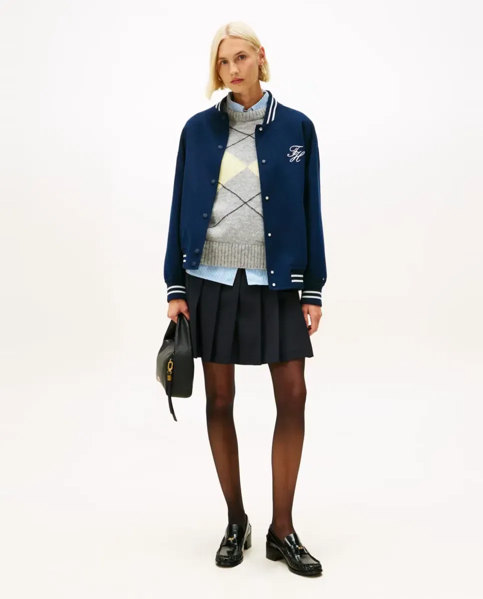 Женская мини-юбка из шерстяной смеси с защипами Tommy Hilfiger, Azul Marino