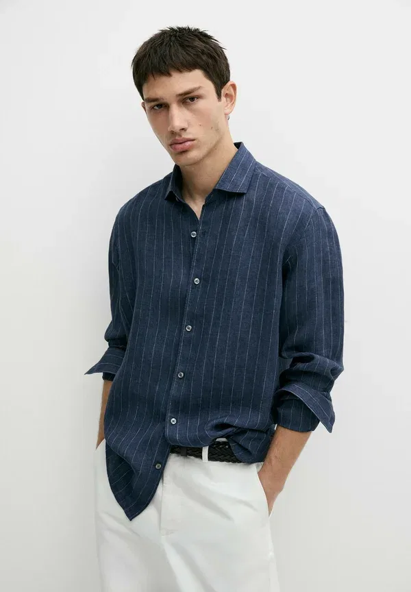 Рубашка с полосками Shirt Massimo Dutti, mottled dark blue, темно-синий