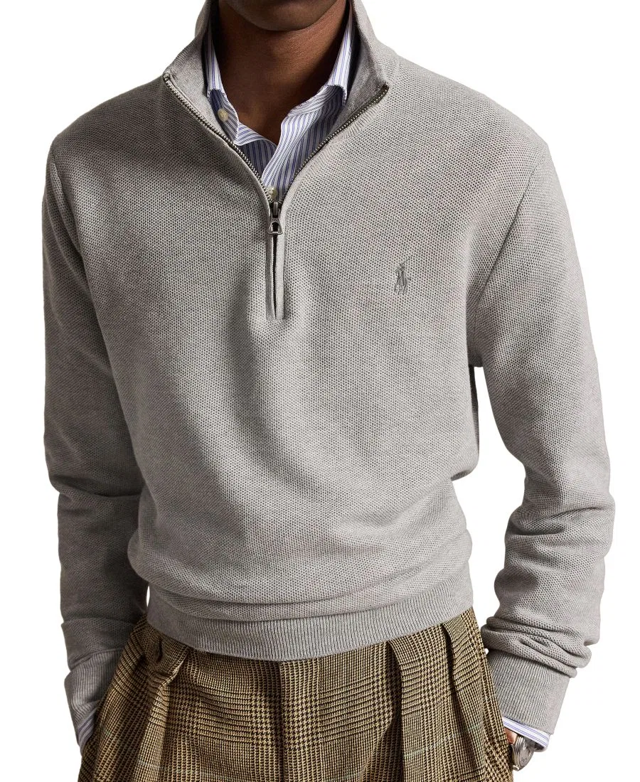 Свитер мужской Polo Ralph Lauren с воротником-стойкой и молнией, Mesh-Knit Cotton, Andover Heather — фото 3